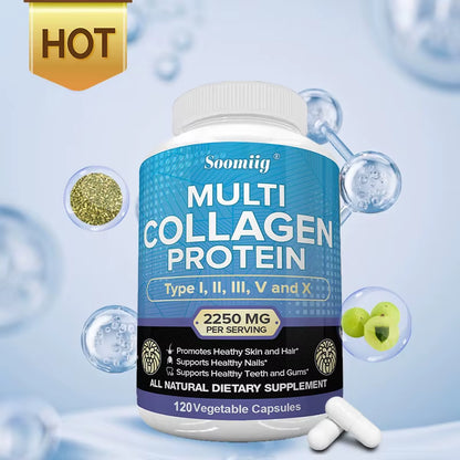 Collagen Peptides Capsules - Multi-Collagen Protein - for Hair Skin Nails Teeth Gums Joints, Gluten Free, Non-Gmo