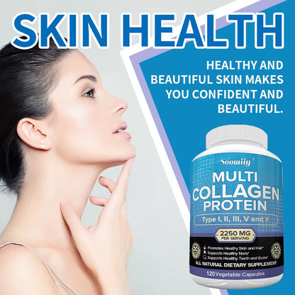 Collagen Peptides Capsules - Multi-Collagen Protein - for Hair Skin Nails Teeth Gums Joints, Gluten Free, Non-Gmo