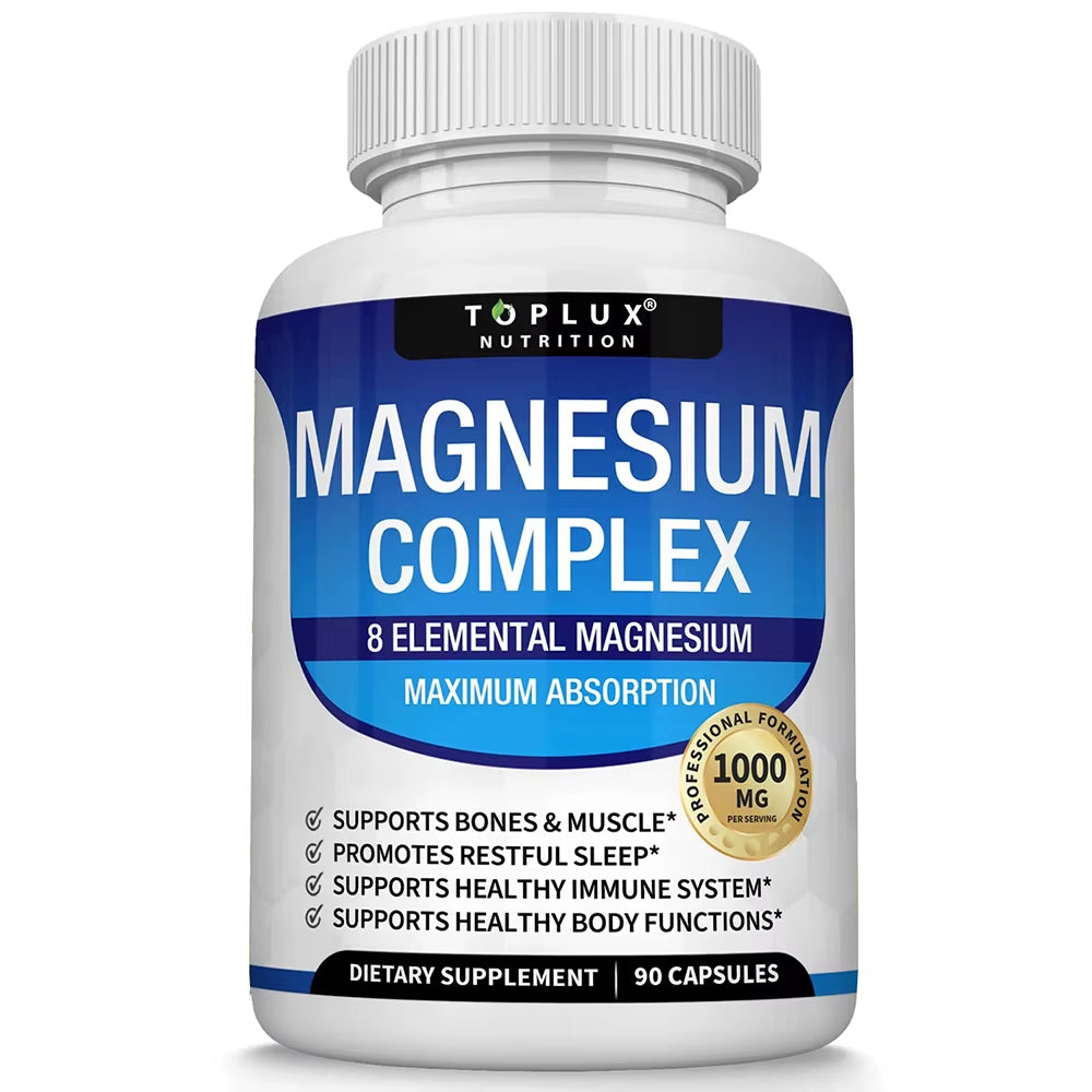 Magnesium Complex Supplement 8 Elemental 1000Mg - Magnesium Glycinate, Citrate, Malate, Taurate for Bones, Muscles, Energy