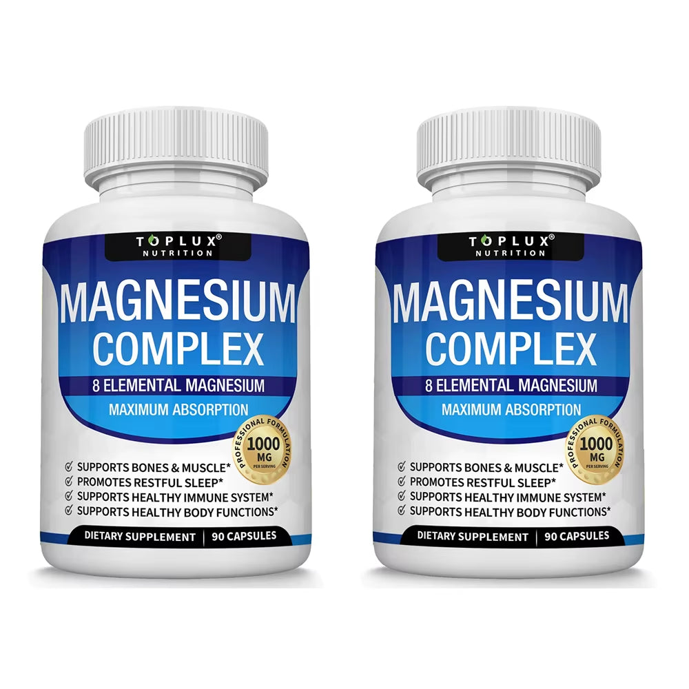 Magnesium Complex Supplement 8 Elemental 1000Mg - Magnesium Glycinate, Citrate, Malate, Taurate for Bones, Muscles, Energy