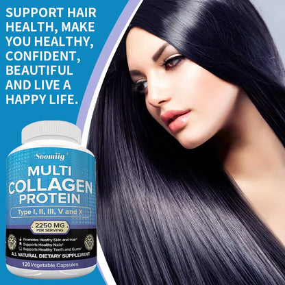 Collagen Peptides Capsules - Multi-Collagen Protein - for Hair Skin Nails Teeth Gums Joints, Gluten Free, Non-Gmo